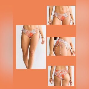 P2F Orange & Pink Floral Cheetah Print Jimi High Leg V Cut Bikini Bottom